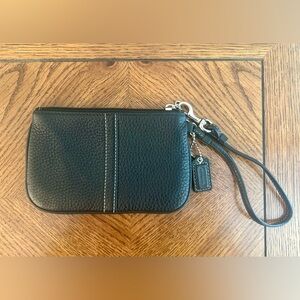 Coach Black Pebble Leather Zip Wristlet
